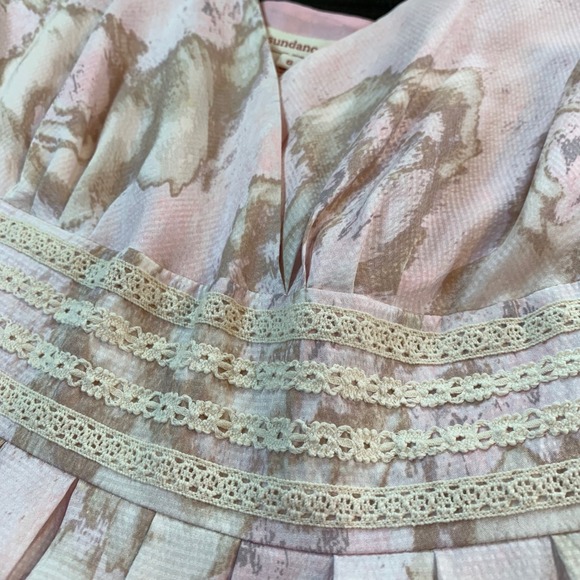 Sundance‎ Pink Silk Floral Midi Dress Size 6 Lace Empire Waist Romantic Party - Picture 7 of 13